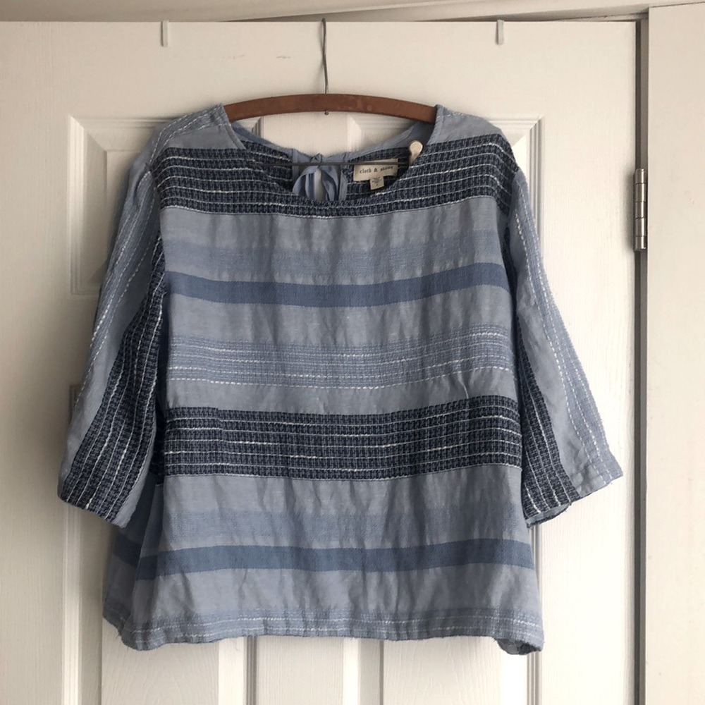 Anthropologie (Cloth & Stone) chambray blouse with tie back, size L